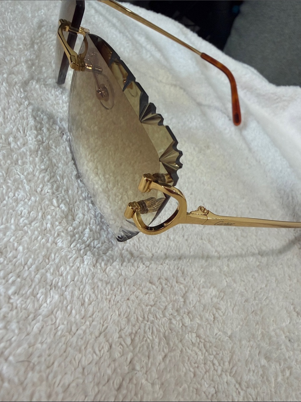 Cartier Gold Rimless Sunglasses with Brown Lenses - Picture 4 of 6